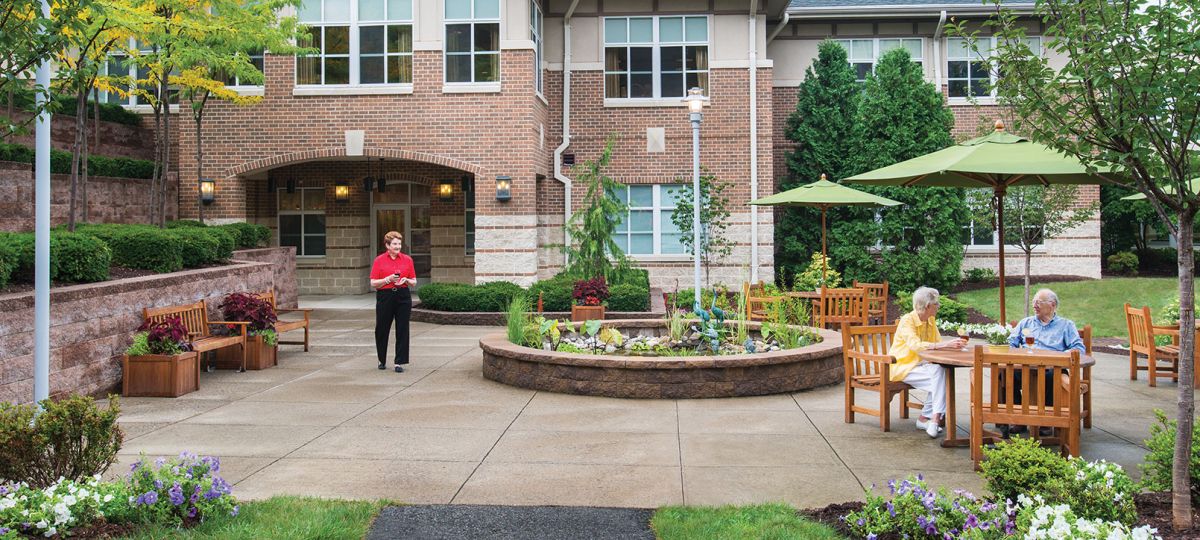 Erickson residents enjoy outdoor common space.
