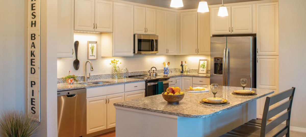 Large kitchen with island.