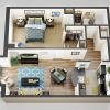 3D floor plan of the Brighton apartment at Brooksby Village Senior Living in Peabody, MA