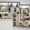 3D floor plan of the Fairmont apartment at Brooksby Village Senior Living in Peabody, MA