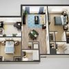 3D floor plan of the Jackson apartment at Brooksby Village Senior Living in Peabody, MA